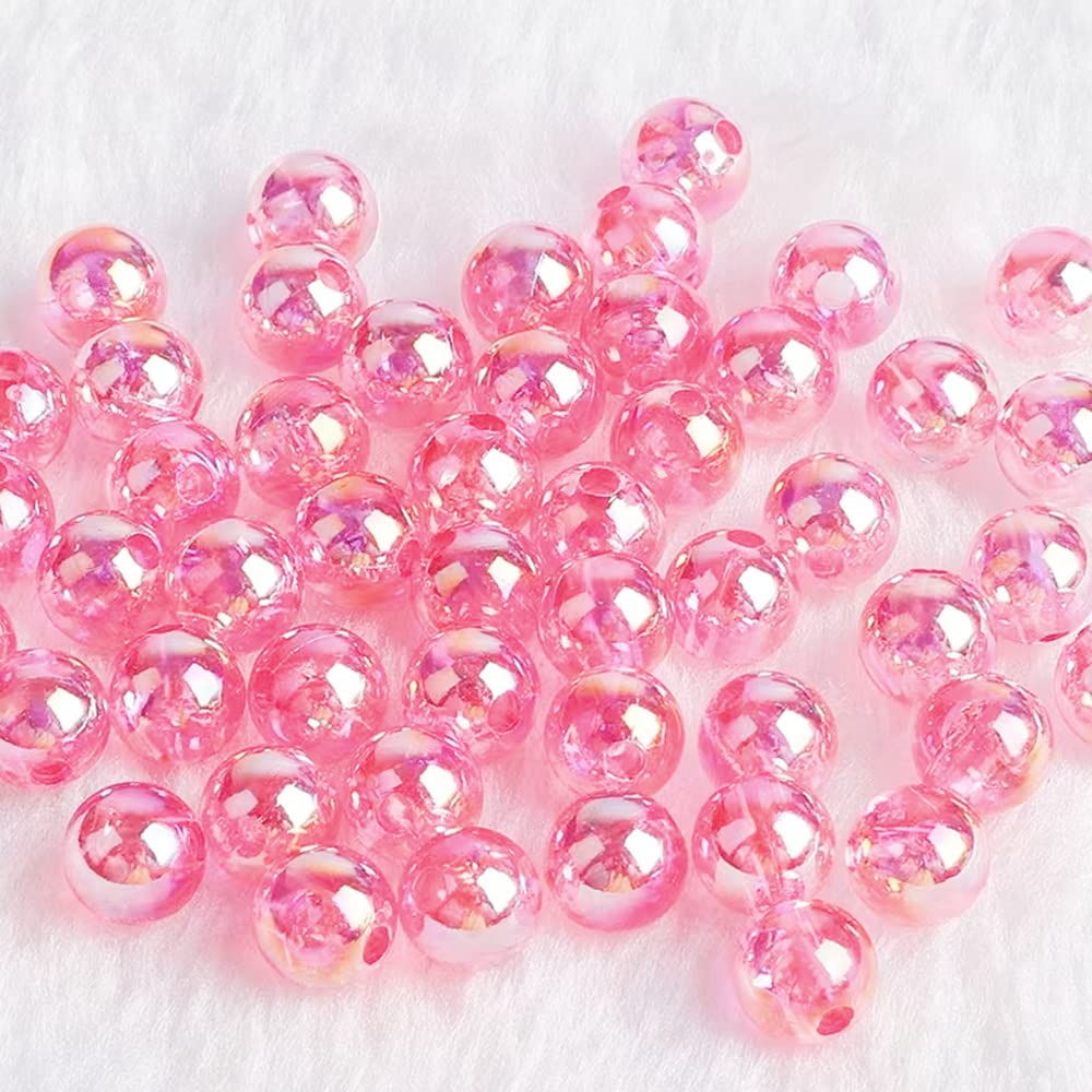 300 Pcs 8mm Acrylic Round Beads AB Colors Round Spacer Beads for Earring Bracelet Necklace Key Chains Jewelry DIY Craft Making(Pink AB)