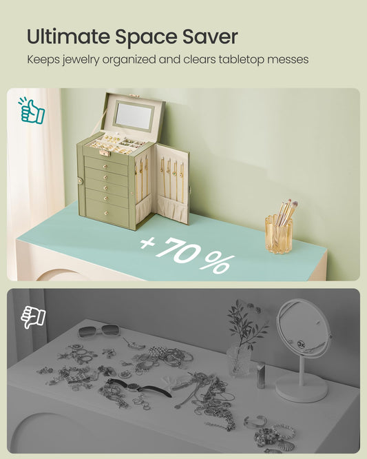 SONGMICS 6-Layer Jewelry Box Organizer with 5 Drawers, Jewelry Storage Case with Lock and Mirror, Large Storage Capacity, Gift for Loved Ones, for Necklaces, Watches, Sage Green UJBC152CE01S