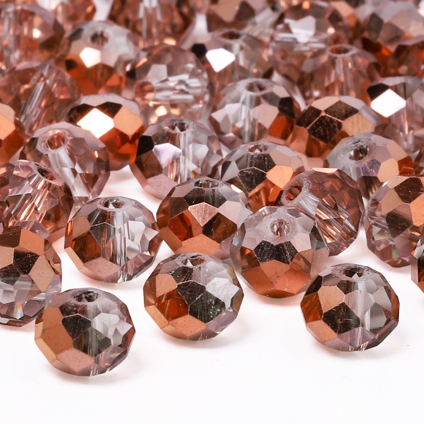 NITOPUPU 500pcs 6mm Crystal Glass Beads for Jewelry Making Faceted Rondelle Flat Beads for Bracelets Necklace Earrings DIY Crafts (Brown Flat Half-Plated Crystal Bead)