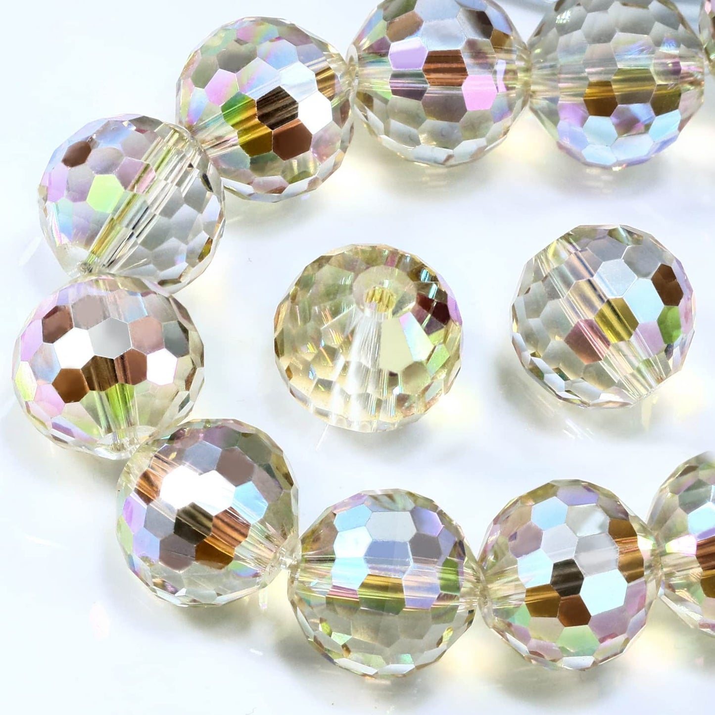Dowarm 100PCS 8MM Crystal Glass Beads for Jewelry Making, Faceted Crystal Beads for Crafts Bracelet Wind Chimes Suncatcher, #5003 Rondelle Spacer Beads, Loose Gemstones, Yellow Colorized
