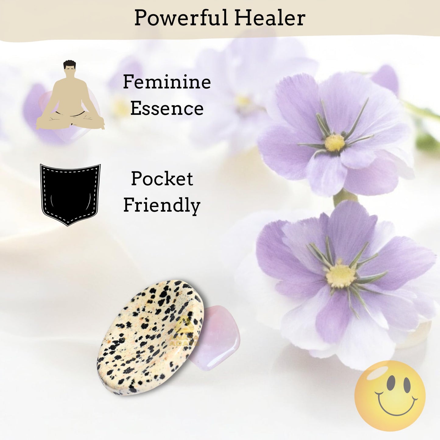 Anaya Agate Dalmatian Jasper Worry Stones Certified Crystal Thumb Worry Stone for Anguish, Relaxing and Soothing Balance Stones for Meditation, Stress Relief Crystals and Healing Stones for Men, Women