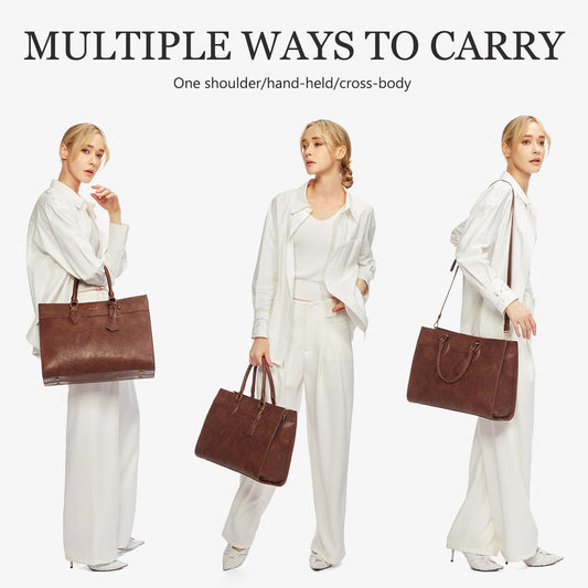LOVEVOOK Laptop Bag for Women, Waterproof Leather Laptop Tote Bag, Large Professional Work Bag Purse & Business Computer Briefcase for Office, Teacher, Gifts, Vintage Brown