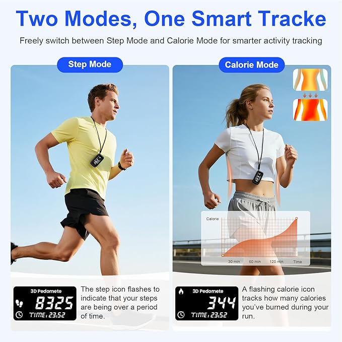 3D Pedometer Step Counter for Walking, Running & Fitness - Accurate Step & Calorie Tracker with LCD Display, Waist Clip & Armband, Rechargeable Battery - Track Daily Activity & Health Data