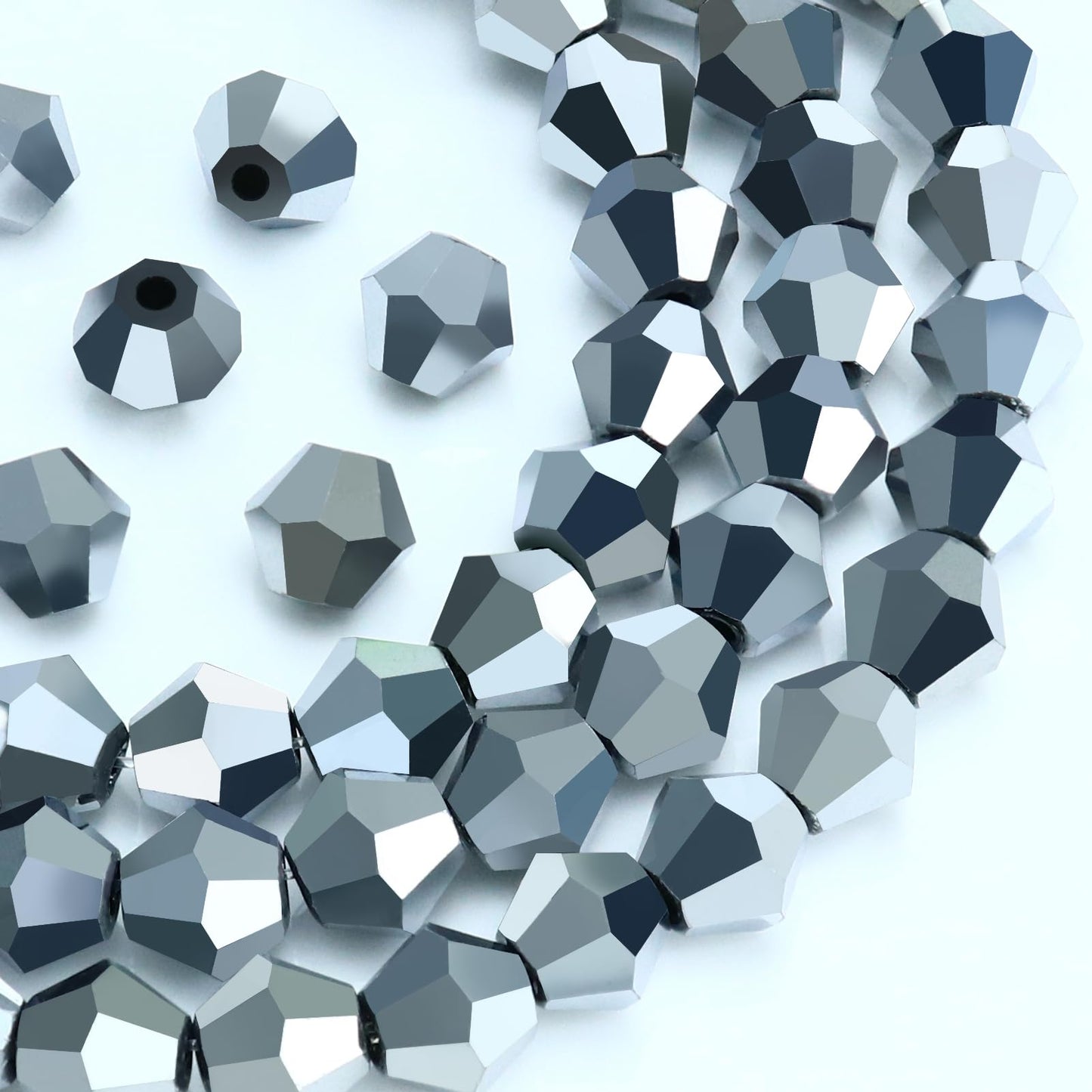 Dowarm 100PCS 8MM Crystal Bicone Beads for Crafts, Jewelry Making, DIY Bracelet, Necklace, Dolls, Wine Charms, Wind Chimes, Suncatchers, Bulk Faceted Loose Glass Beads, Mine Silver