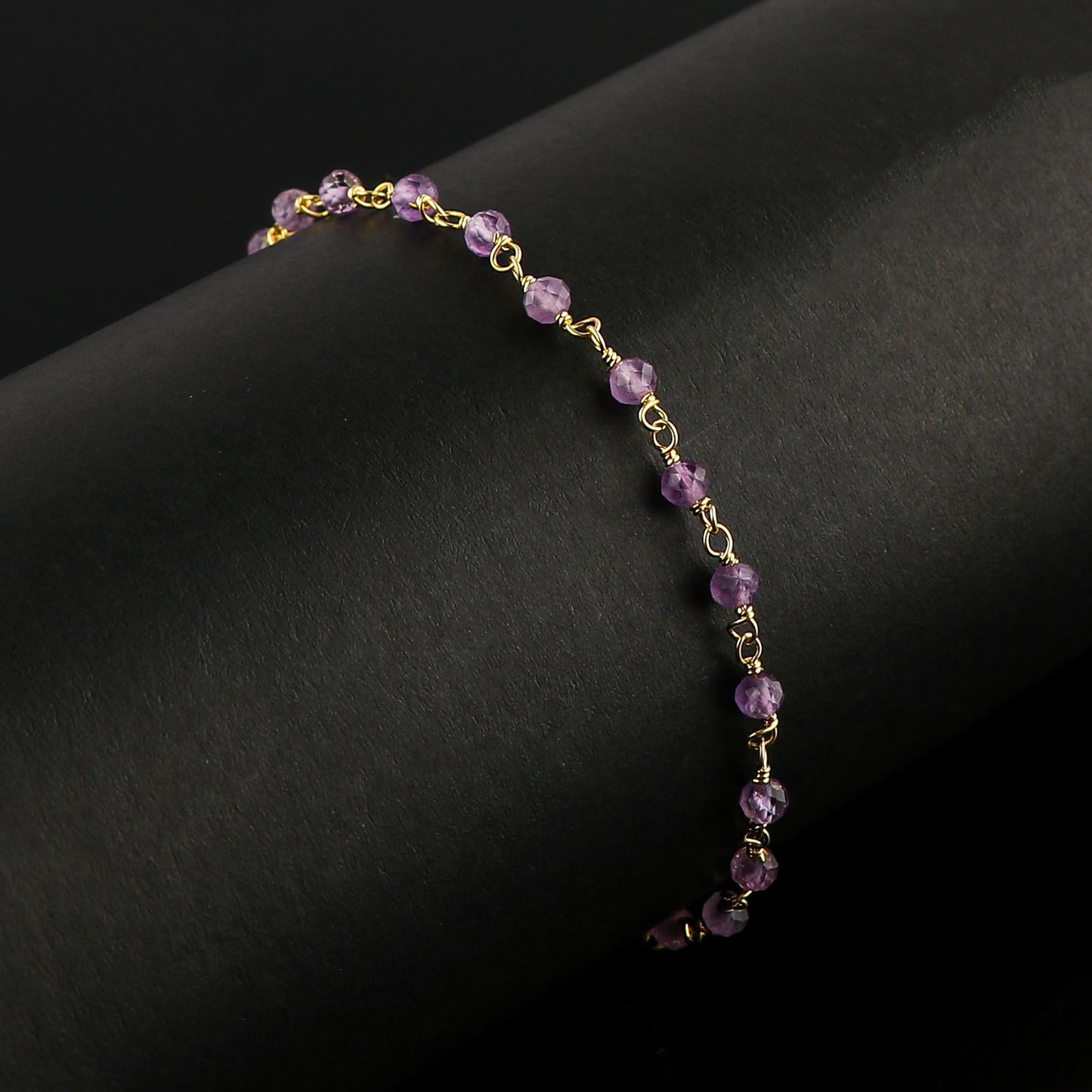 CRYSTALINES Natural Amethyst Gemstone Cluster Bracelet, 14K Gold Plated Rosary Chain Beads, Handmade Boho Jewelry for Women, Healing Crystals, February Birthday Christmas Gift, 8"