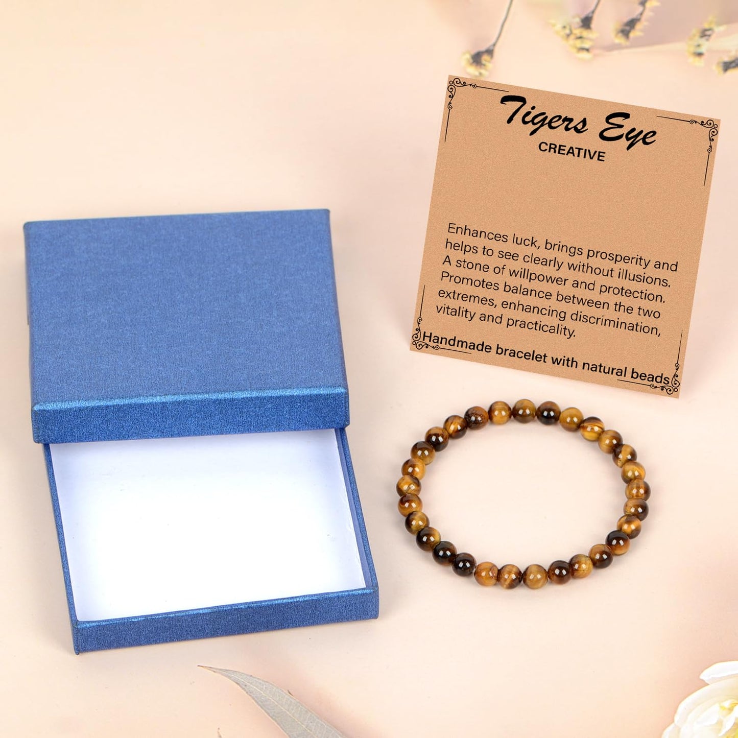 LPBeads Handmade Natural Gemstone Stretch Elastic 6mm Yellow Tiger's Eye Bracelet Healing Crystal Round Stone Beads Jewelry Gifts for Women Men