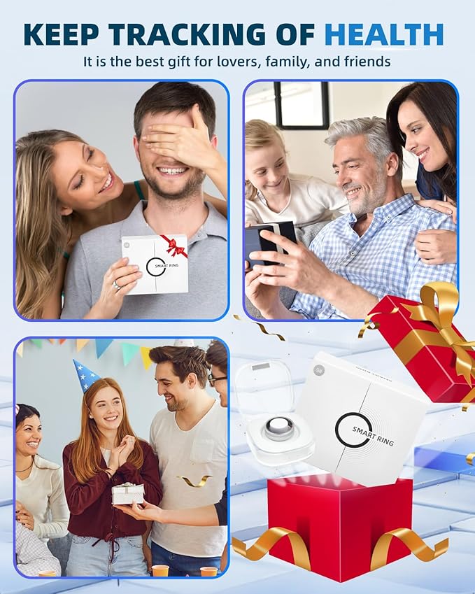 Smart Ring for Women Men Fitness Ring with Step Counting, Heart Rate, Blood Oxygen, Blood Pressure, Sleep Monitoring, IP68 Waterproof for iPhone and Android, No Subscription Fee,Silver 8#