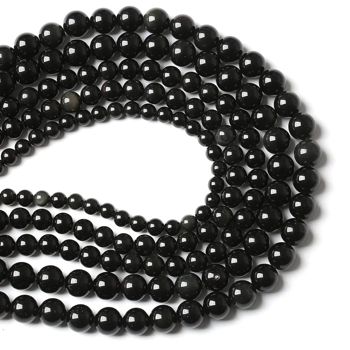 4MM 86PCS Natural Stone Black Obsidian Gemstone Loose Beads for Jewelry Making DIY Bracelet 1 Strand