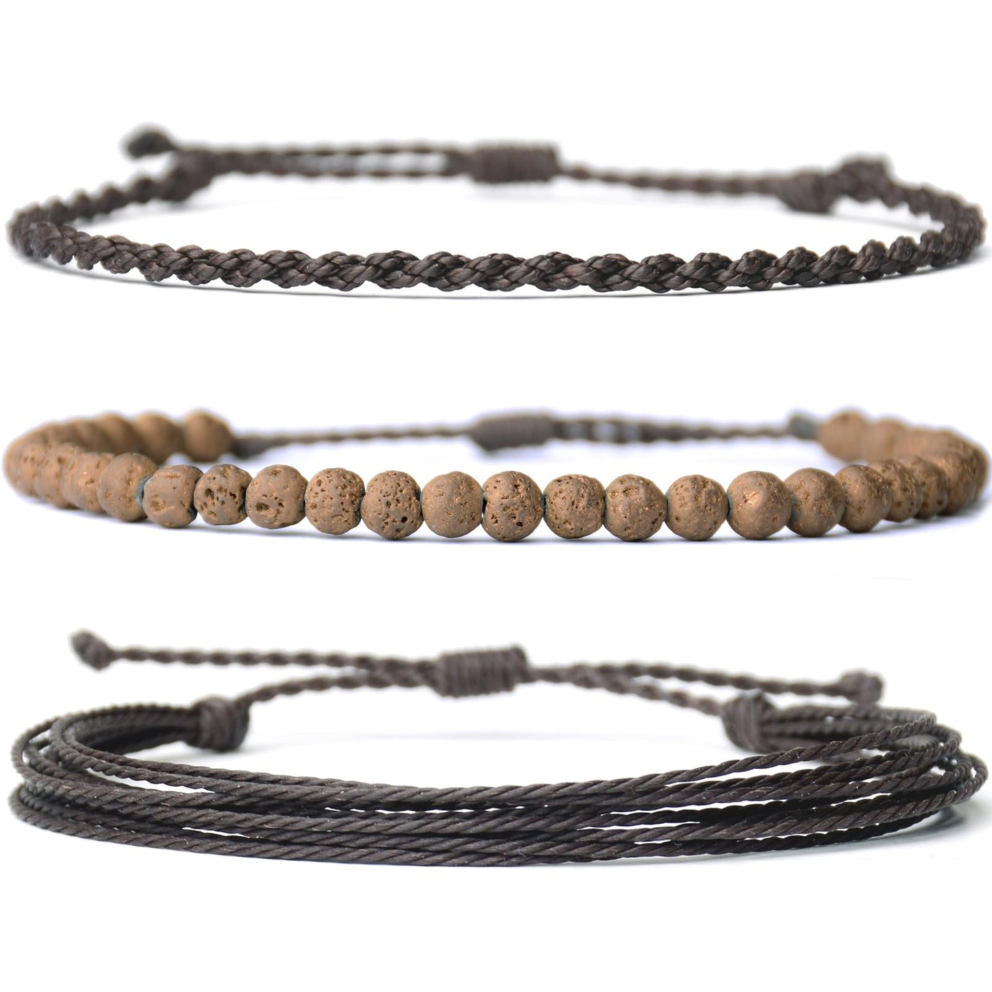 Handmade Natural Stone Beaded Healing Bracelet Gift for Men Adjustable Rope String Bracelet (Copper Lava Rock, Adjustable)