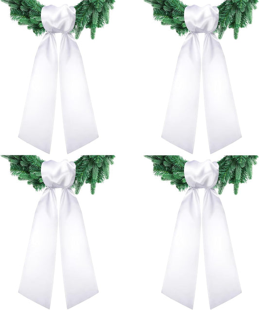 Skiennix 4 PCS White Satin Wreath Sashes - Blank Embroidery Accessories for Weddings & Holidays