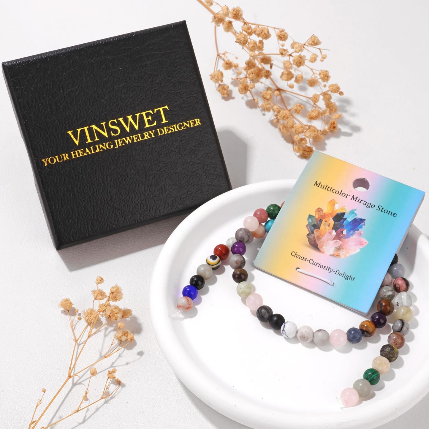 Vinswet 60pcs 6mm Multicolor Natural Stone Beads Round Genuine Real Stone Beading Loose Gemstones DIY Smooth Bead for Bracelet Necklace Earrings Jewelry Making
