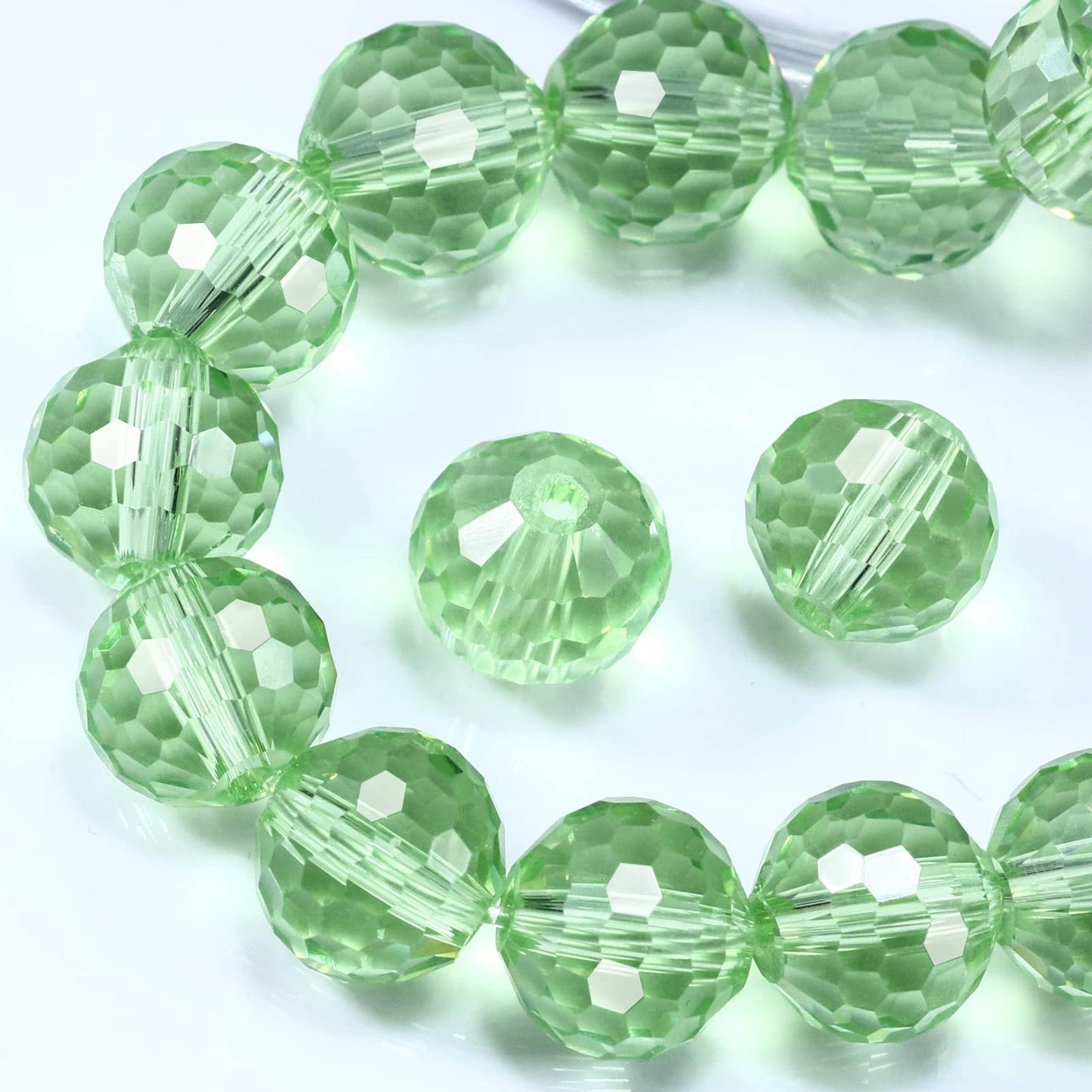Dowarm 150PCS 6MM Round Crystal Glass Beads for Jewelry Making, Light Green Faceted Crystal Rondelle Spacer Beads for Crafts Bracelet Wind Chimes Suncatcher