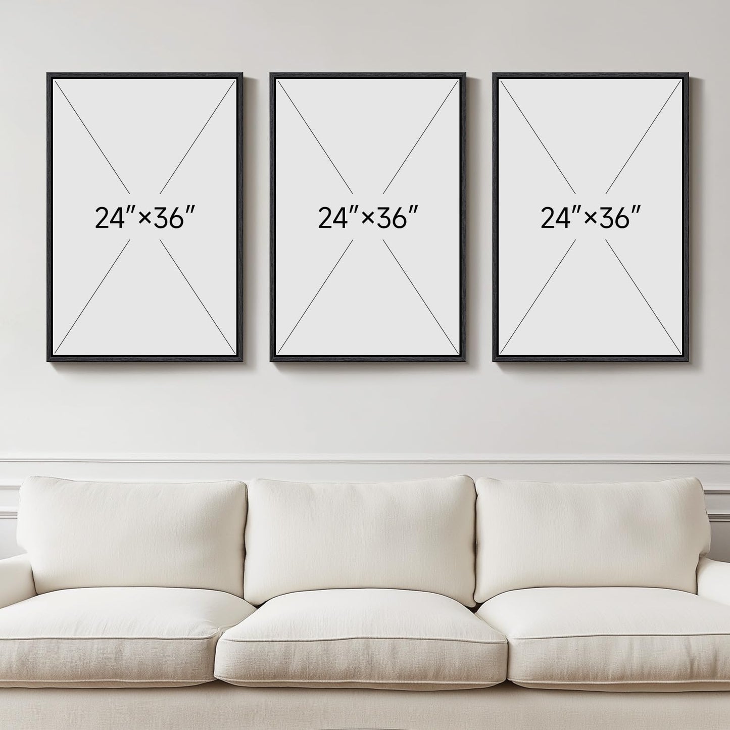 Large Framed Neutral Abstract Wall Art for Living Room, 3 Piece Modern Canvas Prints Paintings Artwork for Walls, Black and Beige Pictures for Living Room Hallway Stair Office Wall Decor 24x36 Inch