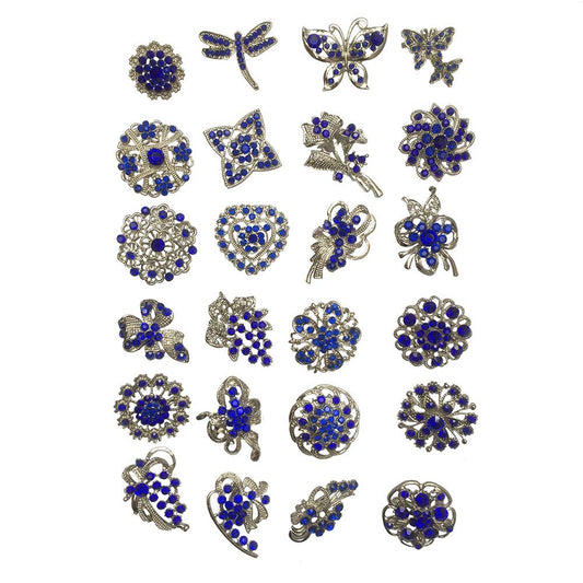 Ezing Lot 24pc Shining Rhinestone Crystal Brooches Pins DIY Wedding Bouquet Kit (G)