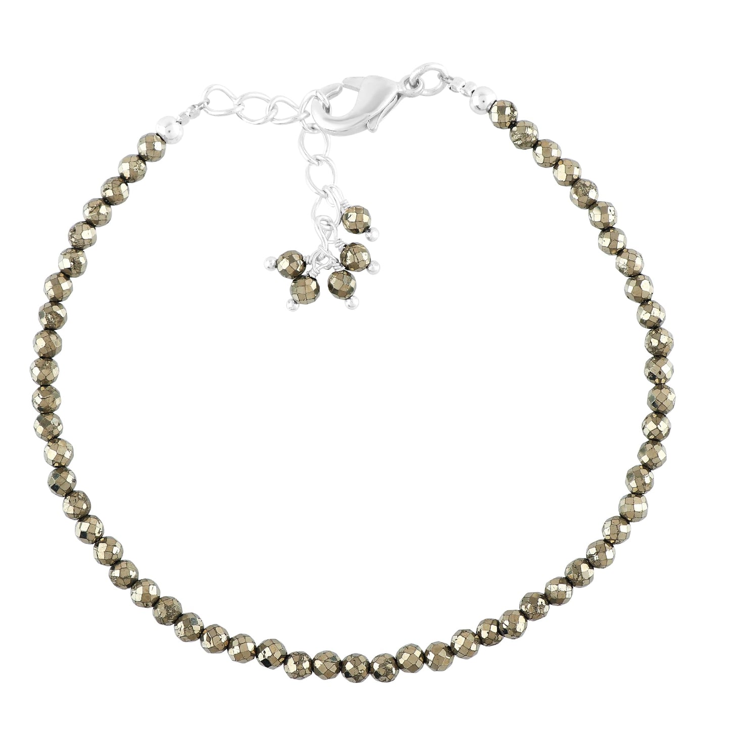 CRYSTALINES Natural Golden Pyrite Gemstones Beads Bracelets, Real Crystals Jewelry, Birthstone, Handmade, Beaded Bracelet, Silver Plated, Adjustable Chain- 7+1inch, Women Bracelet, AAA Grade