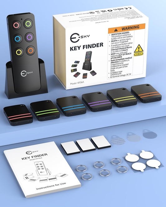 Esky Key Finder Locator with Sound, Stick-on TV Remote Control Finder, Item Locator Tags with 85dB Noise Sound 6 Receivers, Wallet Tracker Key Finders for Finding Keys, Remote Gift Idea