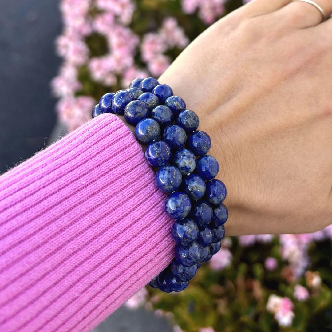 Adabele 1pc Real Natural Blue Lapis Lazuli Gemstone Beaded Bracelet 8 inch Stretch Chakra Healing Crystal Stone Jewelry Women Mom Gift GB8-C20