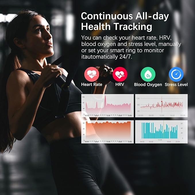 Smart Health Ring for Women Men, Fitness Tracker Ring with Heart Rate, Blood Oxygen, Sleep Tracker, Step Tracker, No Subscription Fee, IP68 Waterproof Smart Ring for iPhone & Android (Silver, 14#)