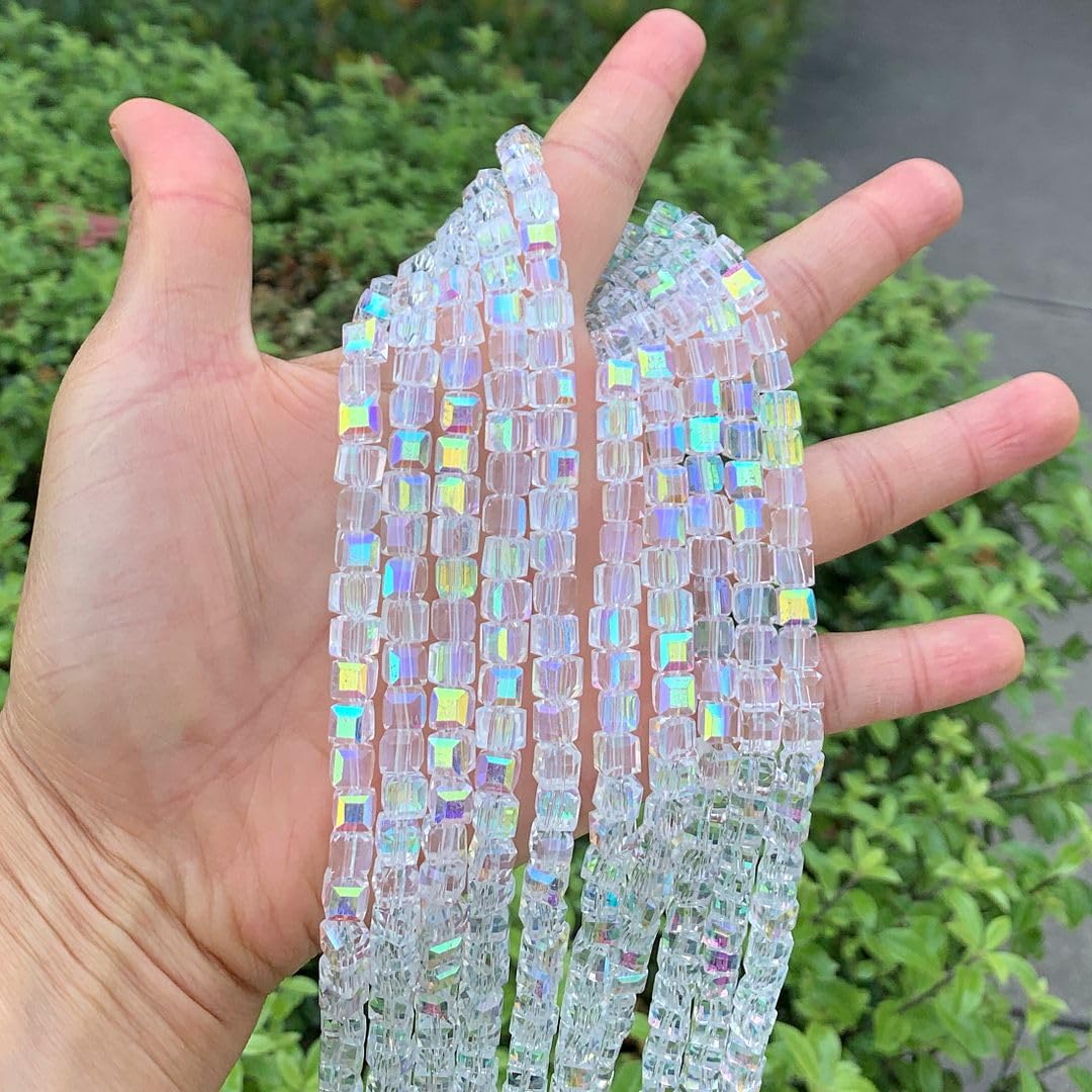 100pcs Czech Faceted Cube Crystal Glass Loose Beads Spacer 6mm (0.24 Inch) Crystal AB for DIY Jewelry Craft Making CCC602