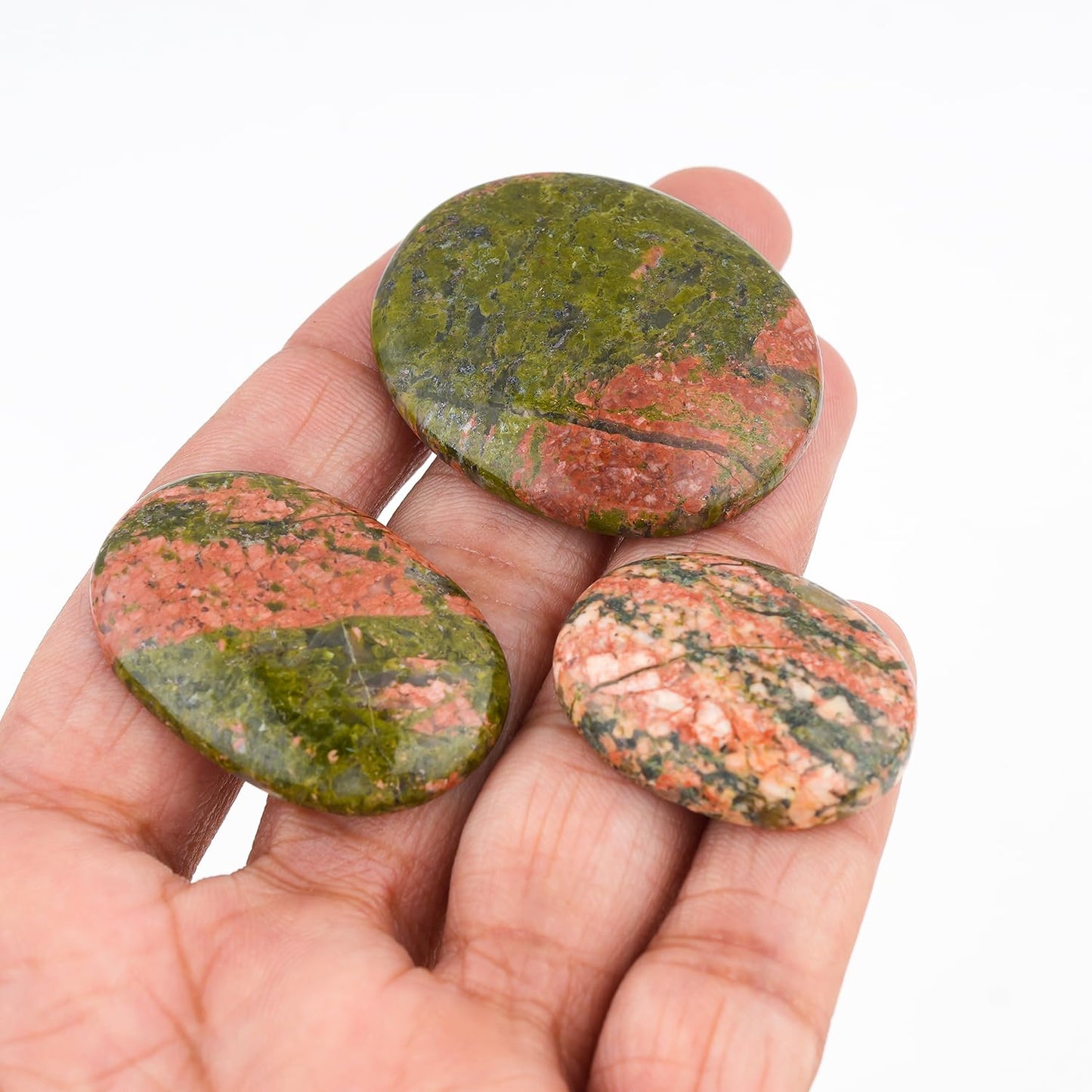 ColouredRocks (3pcs.) UNAKITE OVALS, Natural Cabochon Crystals, Loose Gemstone, Wholesale Polished Supply, Jewelry Making, DIY Craft, Gem Collection (25-35mm approx size)