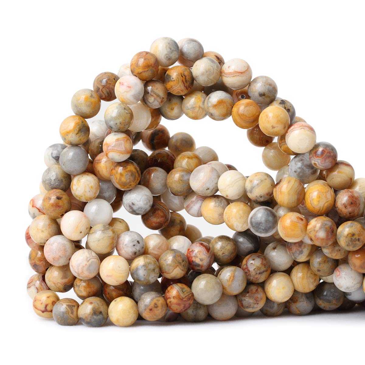 CHEAVIAN 45PCS 8mm Natural Yellow Crazy Lace Agate Gemstone Round Loose Beads for Jewelry Making 1 Strand 15"