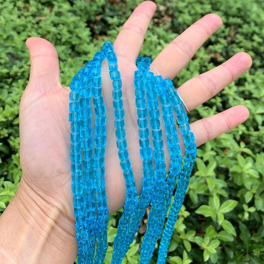 100pcs Czech Faceted Cube Crystal Glass Loose Beads Spacer 6mm (0.24 Inch) Aqua Blue for DIY Jewelry Craft Making CCC610