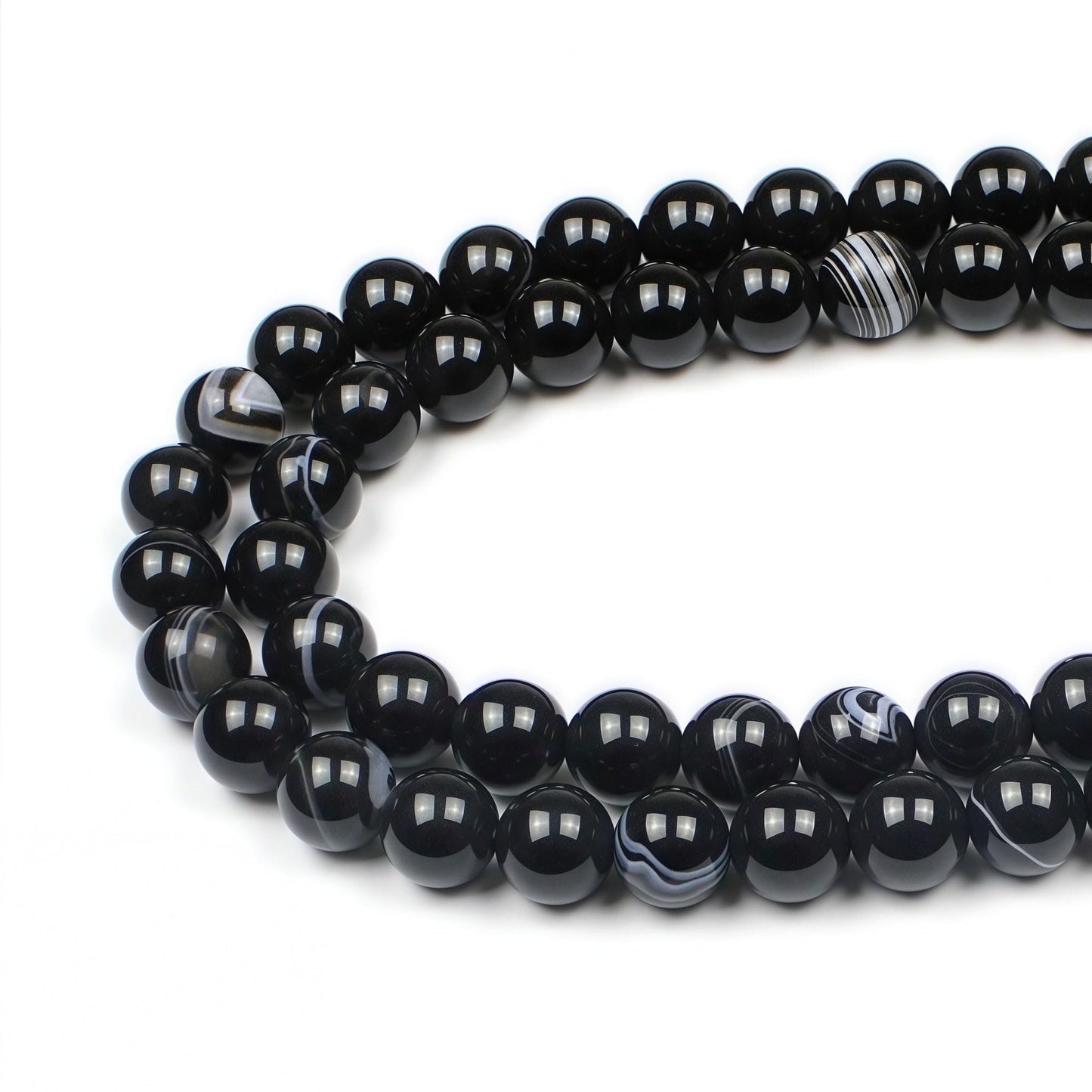 MJDCB Natural Black Striped Agate Round Loose Beads for Jewelry Making DIY Bracelet Necklace (8mm)