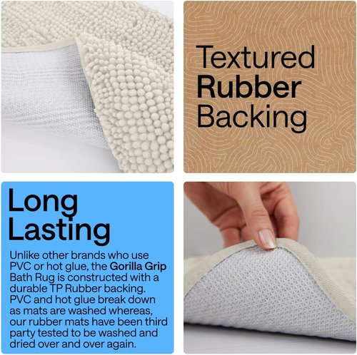 GORILLA GRIP Bath Rug Mat - Thick Soft Chenille | Quick Dry Microfiber, 48x17, Ivory, Washable