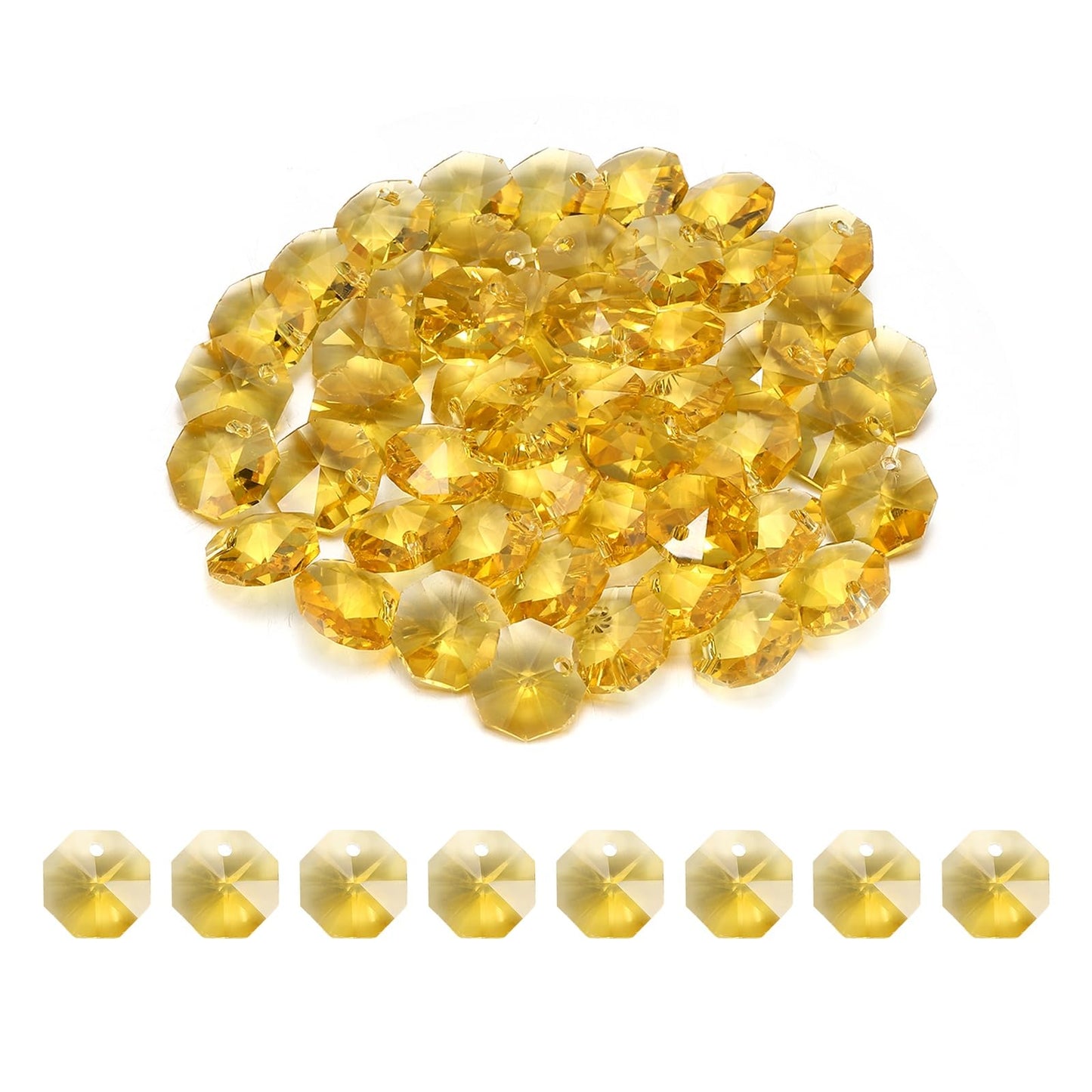 uxcell 50Pcs 1 Hole Crystal Octagon Beads, 12mm K9 Glass Hanging Chandelier Beads Prisms Parts for Crystal Chandeliers Lamp Hanging Pendant Jewelry DIY Craft, Yellow