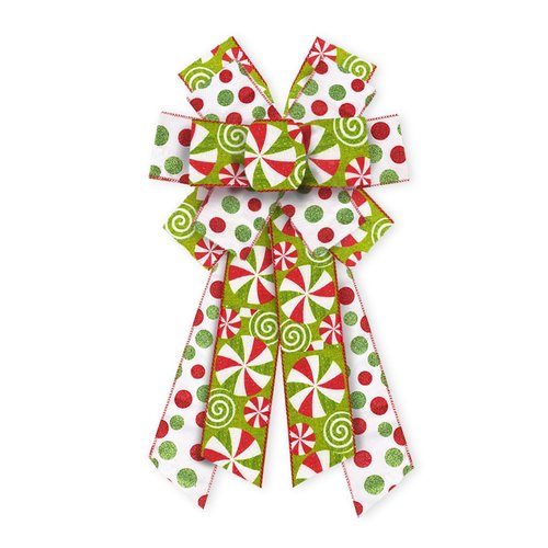 ABTOLS Large Christmas Bows for Wreath, Red Green Glitter Dot Wreath Bows Christmas Candy Bows for Front Door, Xmas Burlap Tree Topper Bows for Christmas Indoor Outdoor Decor