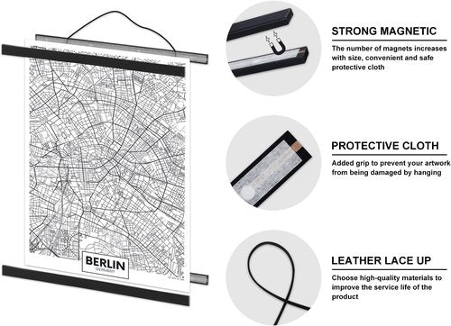 Benjia Magnetic Poster Hanger - 31" Wooden Frame for Canvas & Artwork | Easy Wall Display in Black