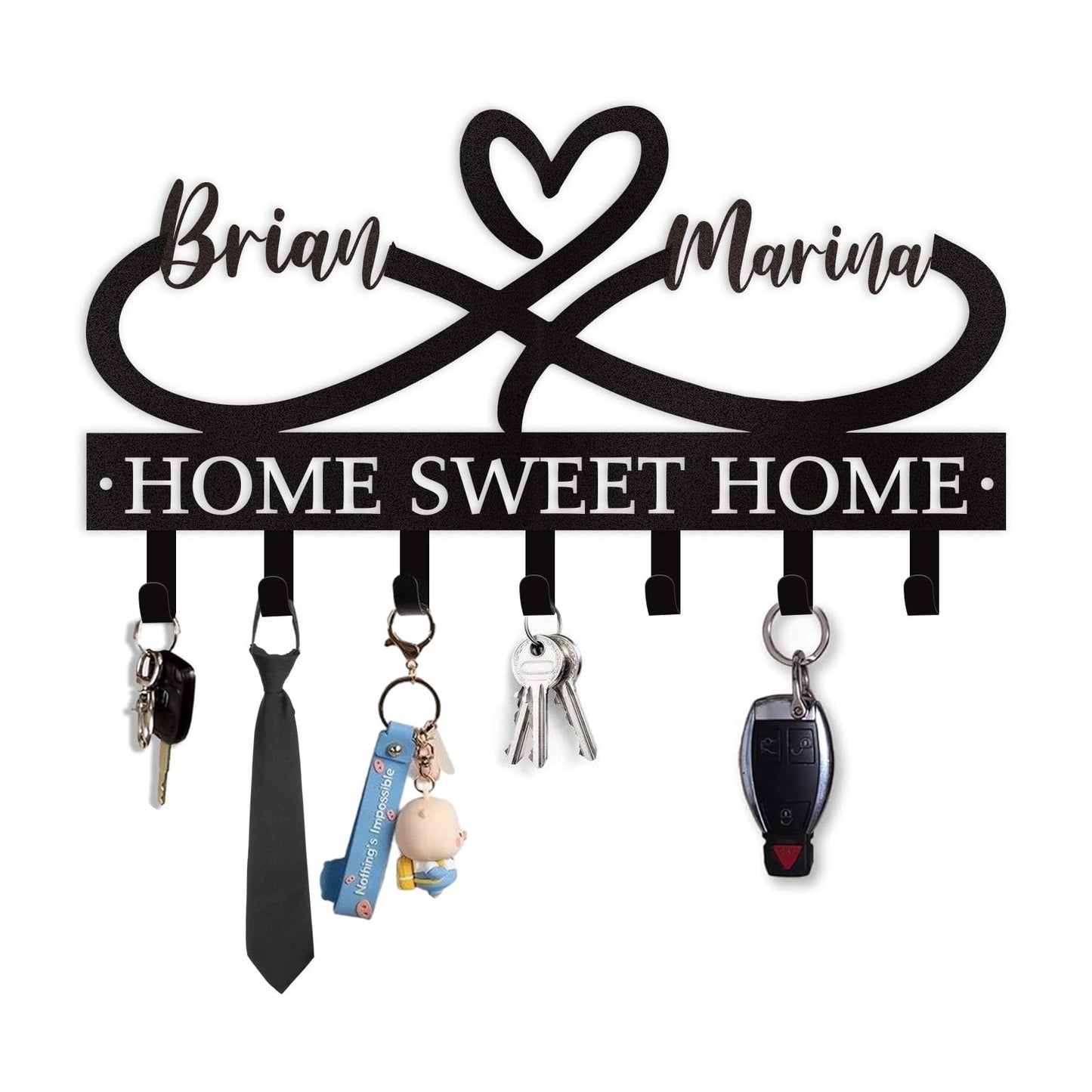 Dyoart Personalized Couple's Name Key Rack, Wall Mounted Metal Key Holder for Housewarming Gifts,ignent Bedding