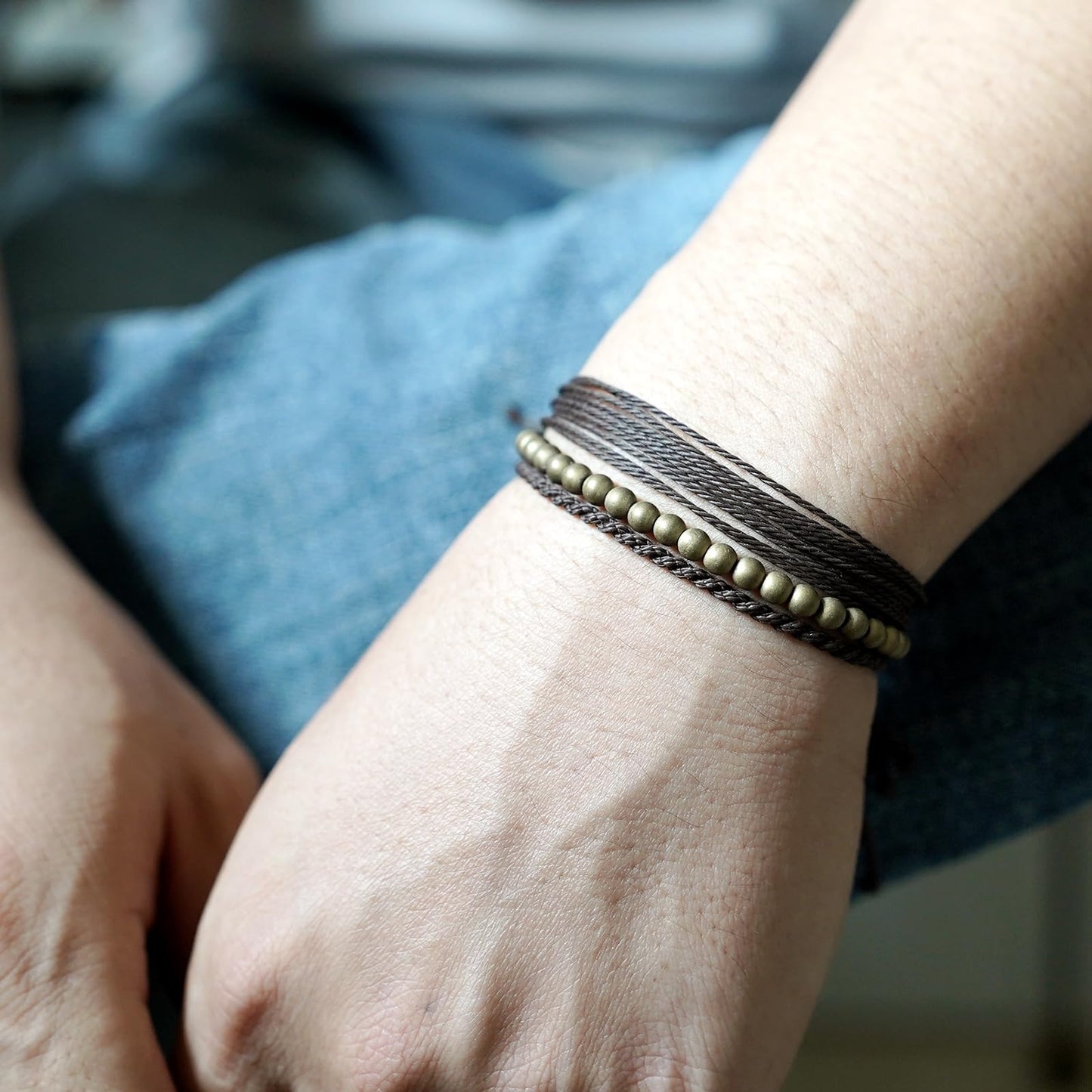 Handmade Natural Stone Beaded Healing Bracelet Gift for Men Adjustable Rope String Bracelet (Hematite（brass）, Adjustable)