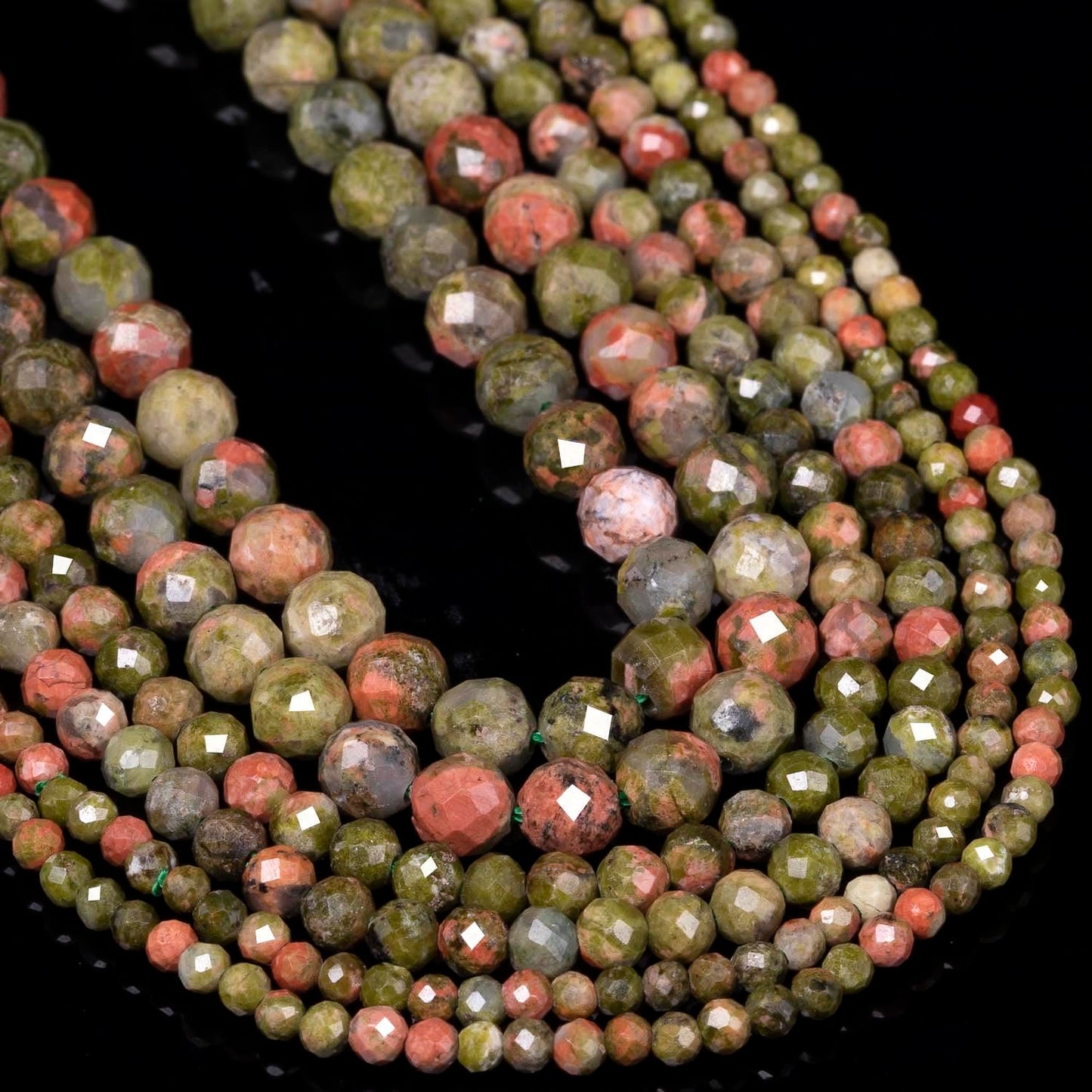 Song Xi 90pcs 4mm Natural Unakite Gemstone Beads Faceted Round Loose Stone Beads for Jewelry Making