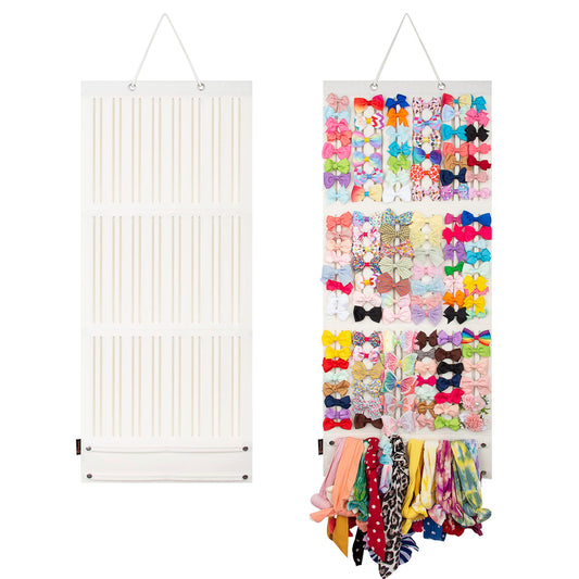 Baby Girl Hair Bows & Clips Organizer - Sturdy Stand, Wall Hanging for Nursery Decor (White, Large)