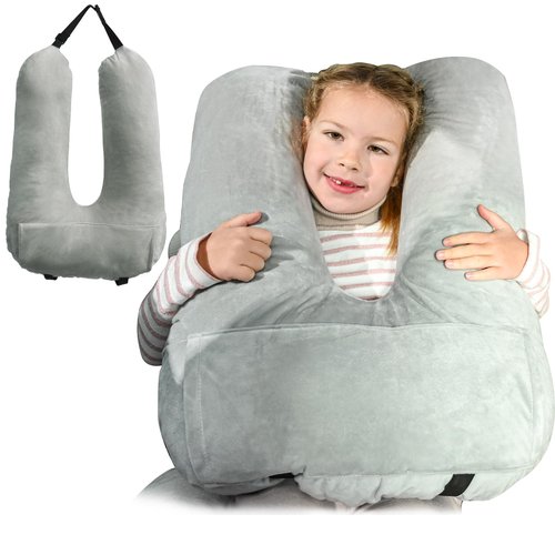 MOAOO Travel Pillow, Car Pillow for Kids & Adults, Kid Travel Sleeping Pillows for Neck & Body Support, Car Travel Essentials Pillow on Road Trips, Gray
