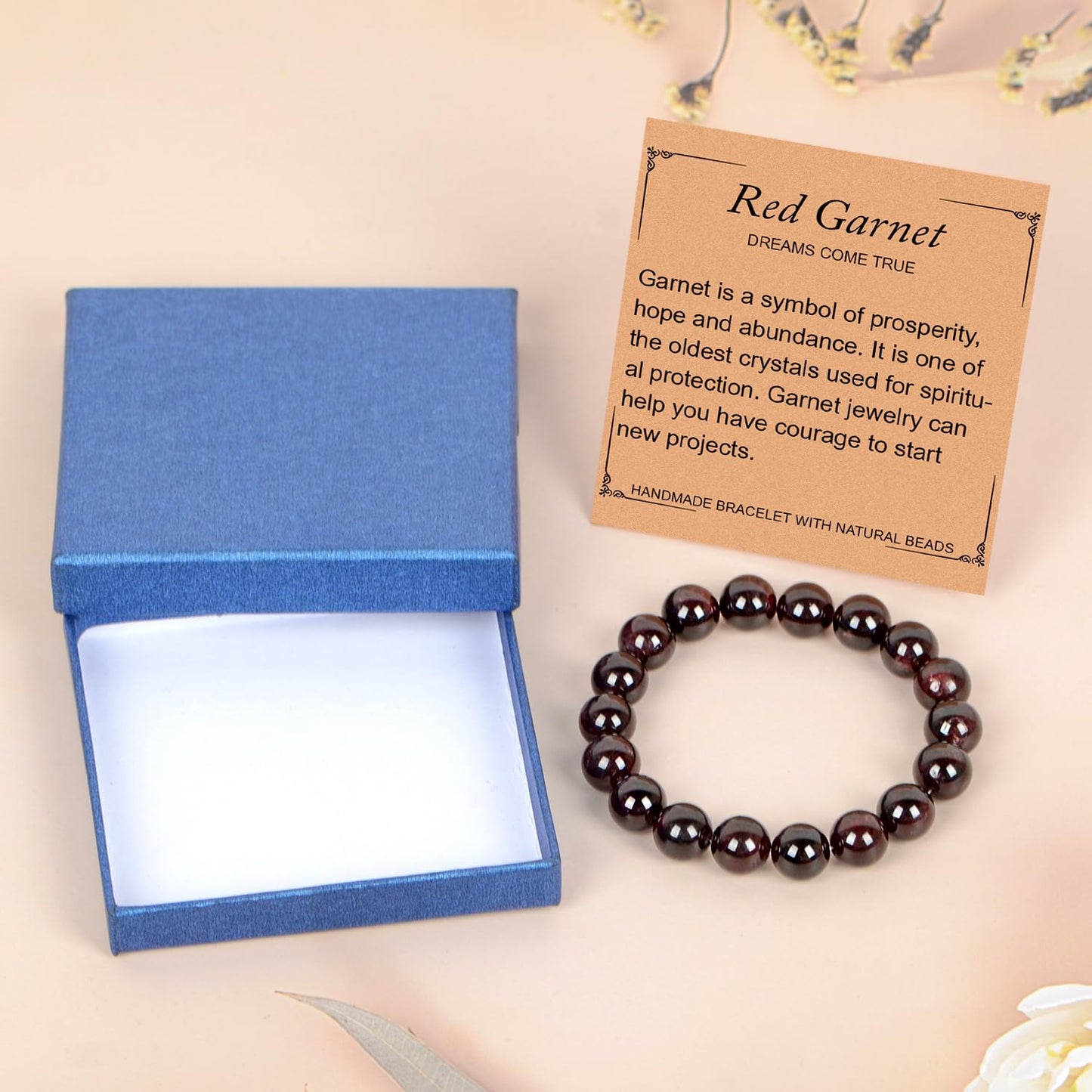 LPBeads Handmade Natural Gemstone Stretch Elastic 10mm Garnet Bracelet Healing Crystal Round Stone Beads Jewelry Gifts for Women Men