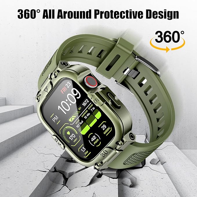 Dsytom Waterproof Case with Band Compatible for Apple Watch Band 46mm 45mm 44mm 42mm(S11/10) 41mm 40mm for Men,Rugged Smartwatch Strap with Built-in Tempered Glass Screen Protector for iWatch Series 11/10/9/8/7/6/5/4/SE