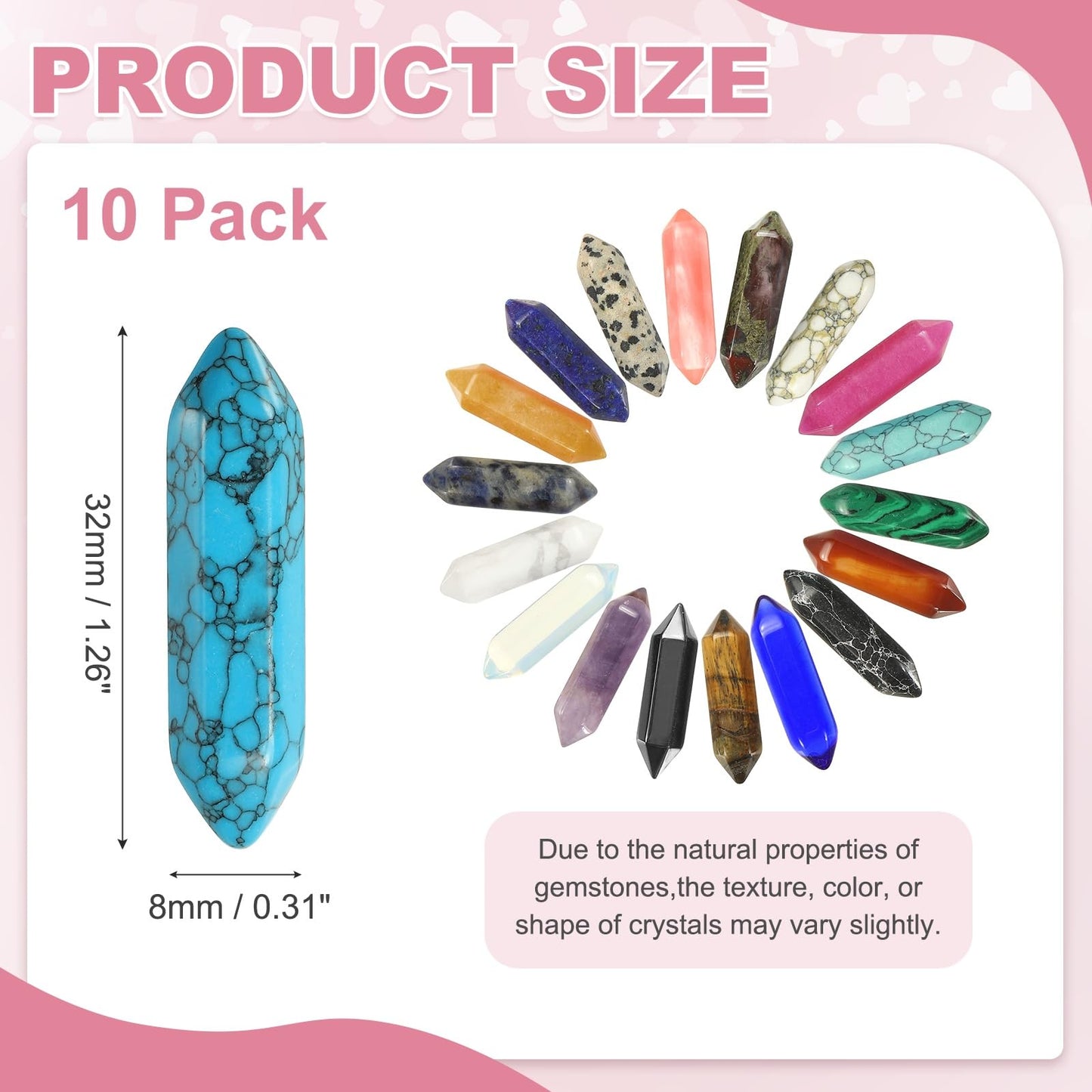 MECCANIXITY 10 Pack Blue Turquoise Quartz Crystals, Polished Crystals Bulk Hexagonal Shaped Meditation Gemstone for Jewelry Making Energy Balance Accessories Gifts