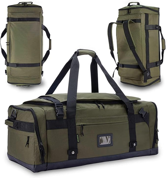 Large Duffle Bag for Travel - Men & Women, Foldable Gym Duffle Backpack, Heavy Duty Tactical Military Canvas Duffel Bags, Extra Big Carry On with Shoe Pockets, Waterproof (80L/103L)