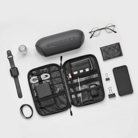 BAGSMART Large Electronics Travel Organizer Case, Tech Accessories Cord Storage Bag for Phone, Power Bank, SD Card, Cables, Black