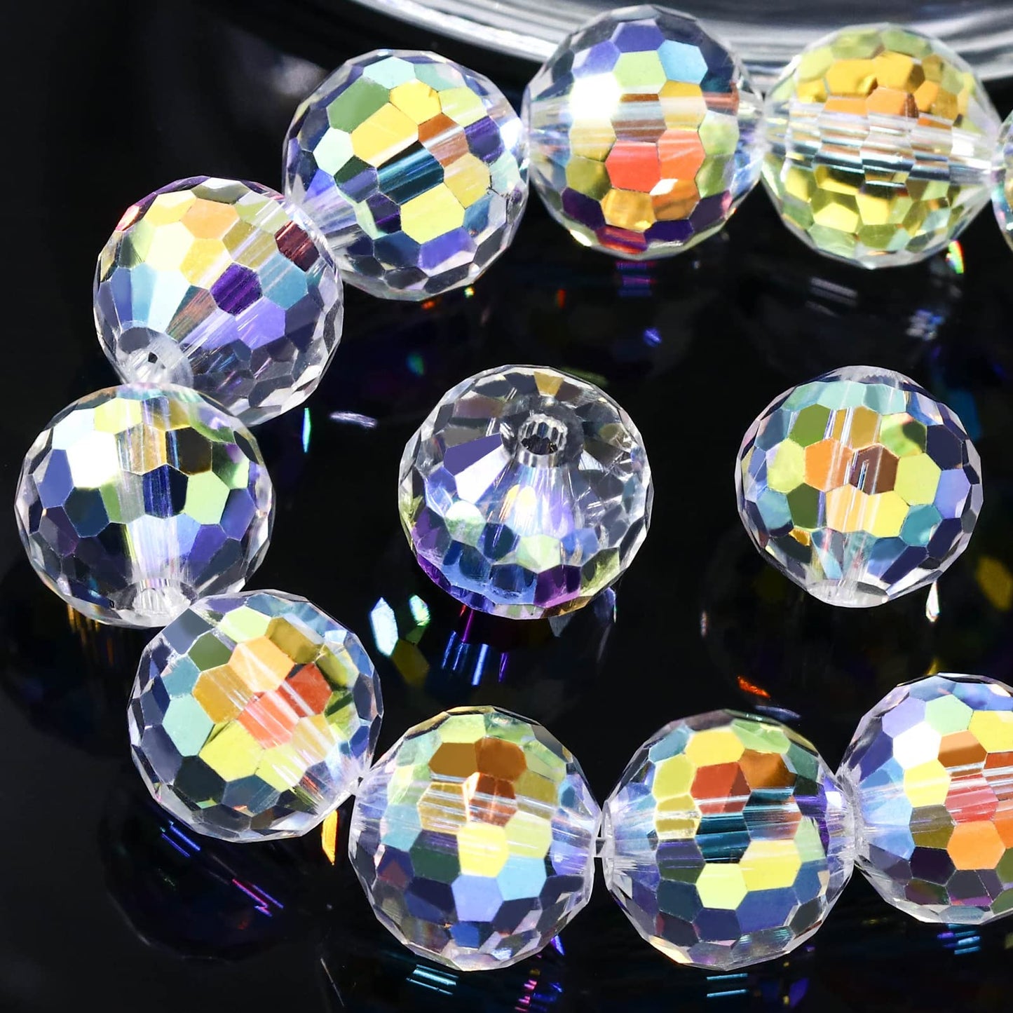 Dowarm 10MM Round Crystal Beads for Jewelry Making, Crystal AB Faceted Crystal Glass Beads for Crafts Bracelet Wind Chimes Suncatcher, #5003 Rondelle Spacer Beads, Loose Gemstones, 50PCS