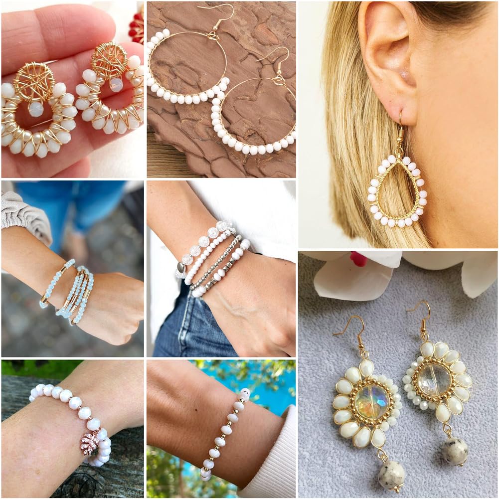 10 Strands Faceted Round White Glass Beads 4mm Rondelle Briolette AB Color Crystal Beads Bulk 1300pcs Tiny Loose Spacer Ball for Bracelets Jewelry Making