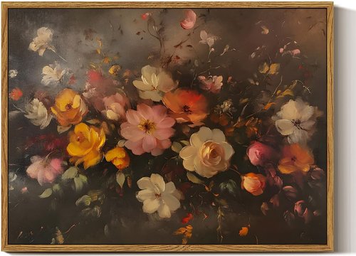 InSimSea Framed Canvas Wall Art - Vintage Fall Floral Painting for Living Room | 12x16 Inch Retro Decor