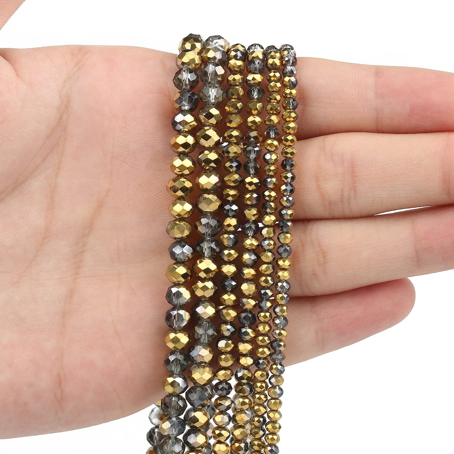 NITOPUPU 300pcs 8mm Crystal Glass Beads for Jewelry Making Faceted Rondelle Flat Beads for Bracelets Necklace Earrings DIY Crafts (Gold Flat Half-Plated Crystal Bead)