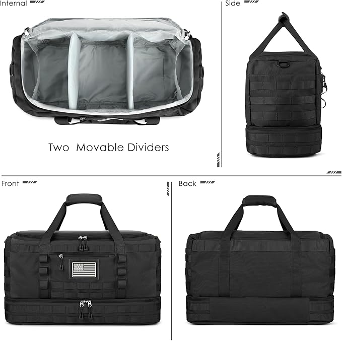 ETRONIK Travel Bag for Men Women, Gym Bag & Tactical Duffle Bags for Travel, Carry on with Toiletry Bag and Shoe Compartment, Weekender Overnight Trip with Wet Pocket for Workout Medical, Black