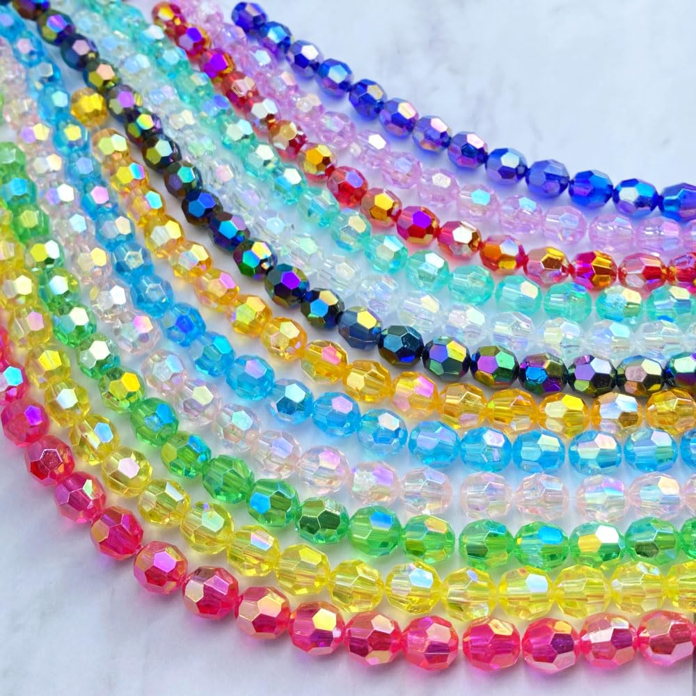 Tingoons 1000 PCS 6mm Acrylic Faceted Spacer Beads AB Color Glossy Round Loose Beads for Jewelry Making Bracelet Necklace Earring Ornament Wind Chimes Key Chains(Red AB)