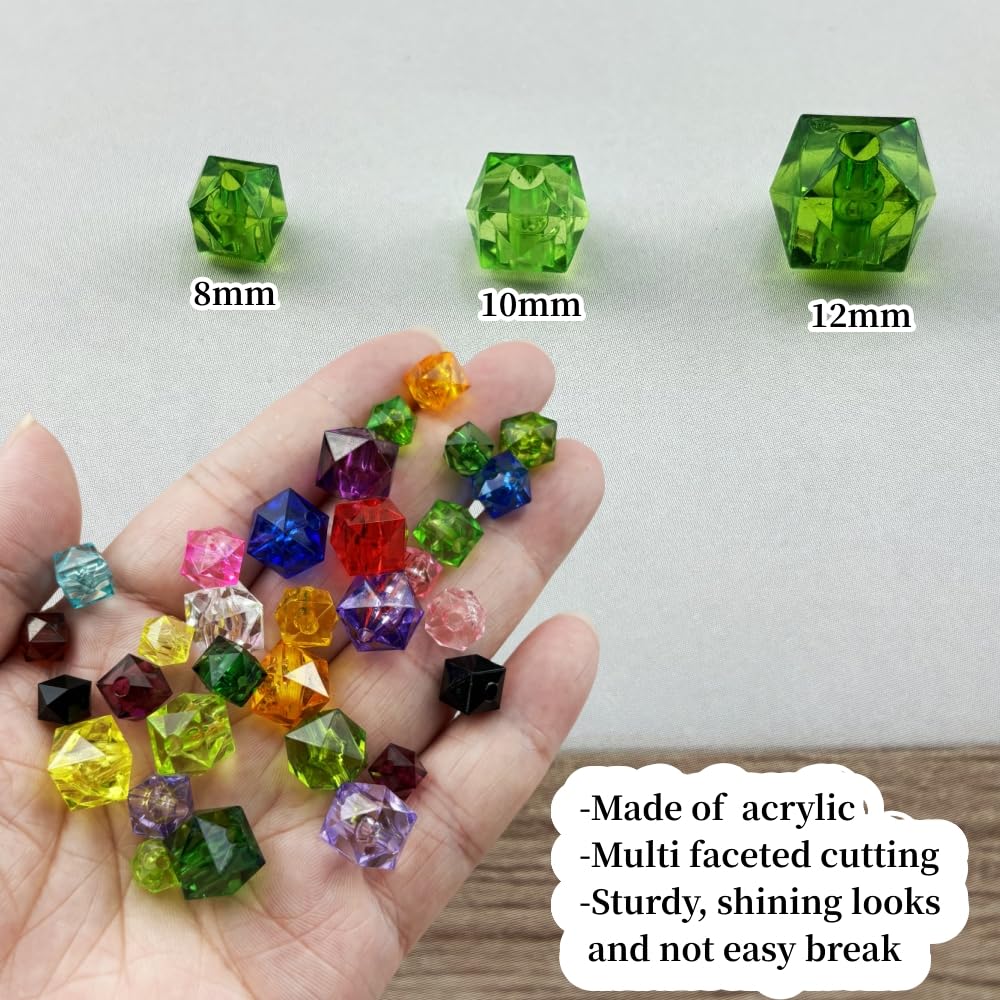 200pcs 10mm Acrylic Cube Square Faceted Acrylic Beads with Hole Plastic Spacer Beads for Bracelets Necklace Earring Making Supplies (Green)