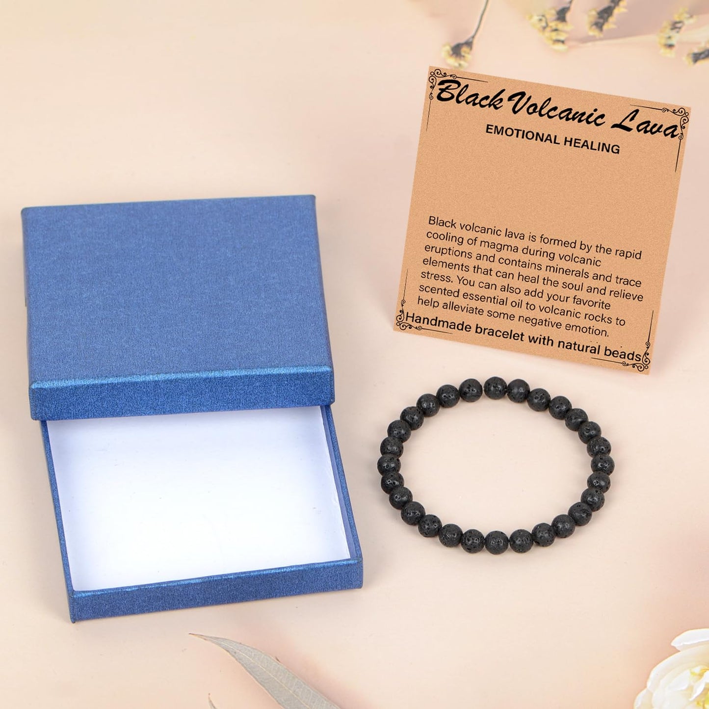 LPBeads Handmade Natural Gemstone Stretch Elastic 6mm Black Lava Bracelet Healing Crystal Round Stone Beads Jewelry Gifts for Women Men