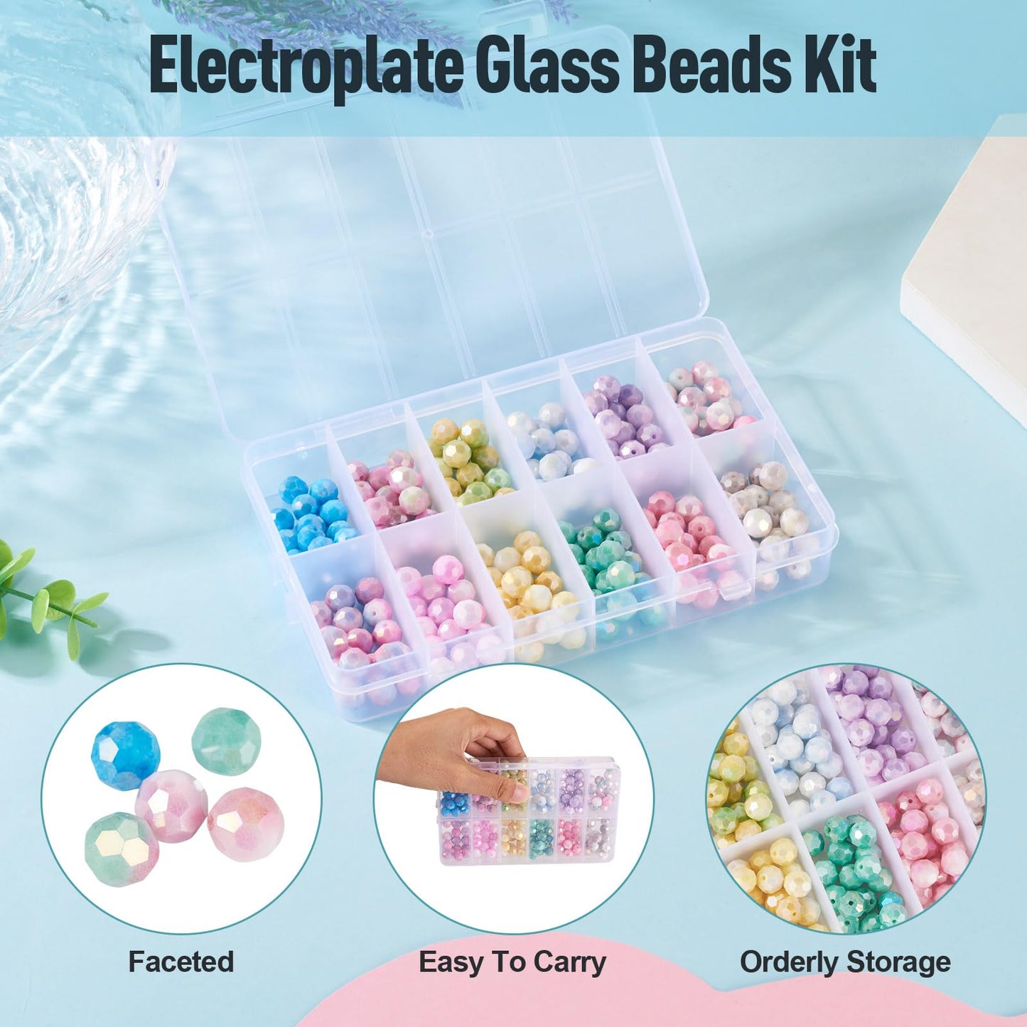 Elecrelive 240Pcs 8mm Faceted Glass Beads 12 Colors Colorful Crystal Beads Imitation Jade Gems for Bracelet Necklace Jewelry Making